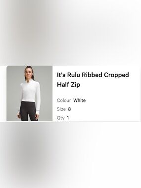 lululemon athletica White It's Rulu Ribbed Cropped Half Zip size 8
